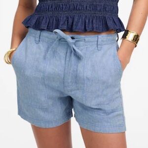 Madewell Pull On Drawstring Linen Shorts Sunfaded Blue Size Large Coastal Beach